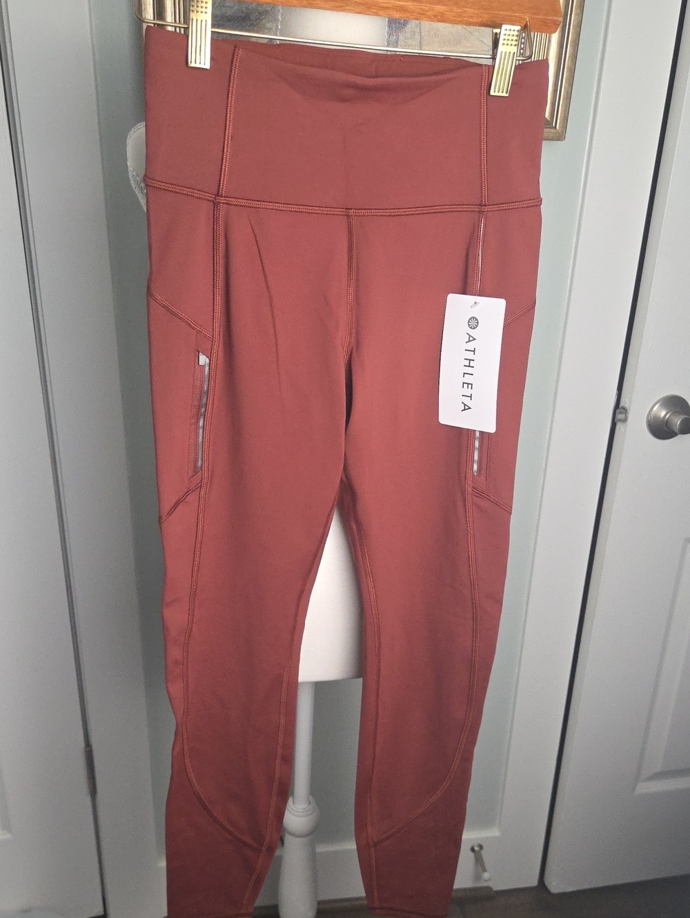Athleta Rust-Colored High-Waist Performance Leggings with Side Zips